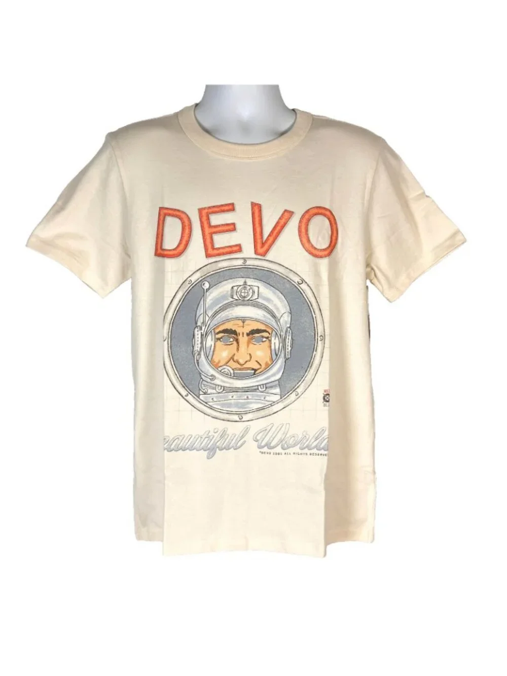 Devo 1981 Tour Retro Tribute Mens Lee T-Shirt size Small 41x27 Beautiful World